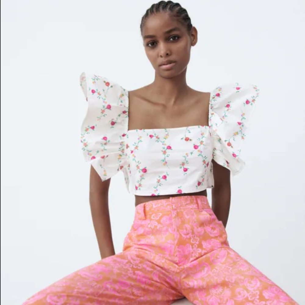 🌟SOLD🌟 Print Crop Top White / Green
